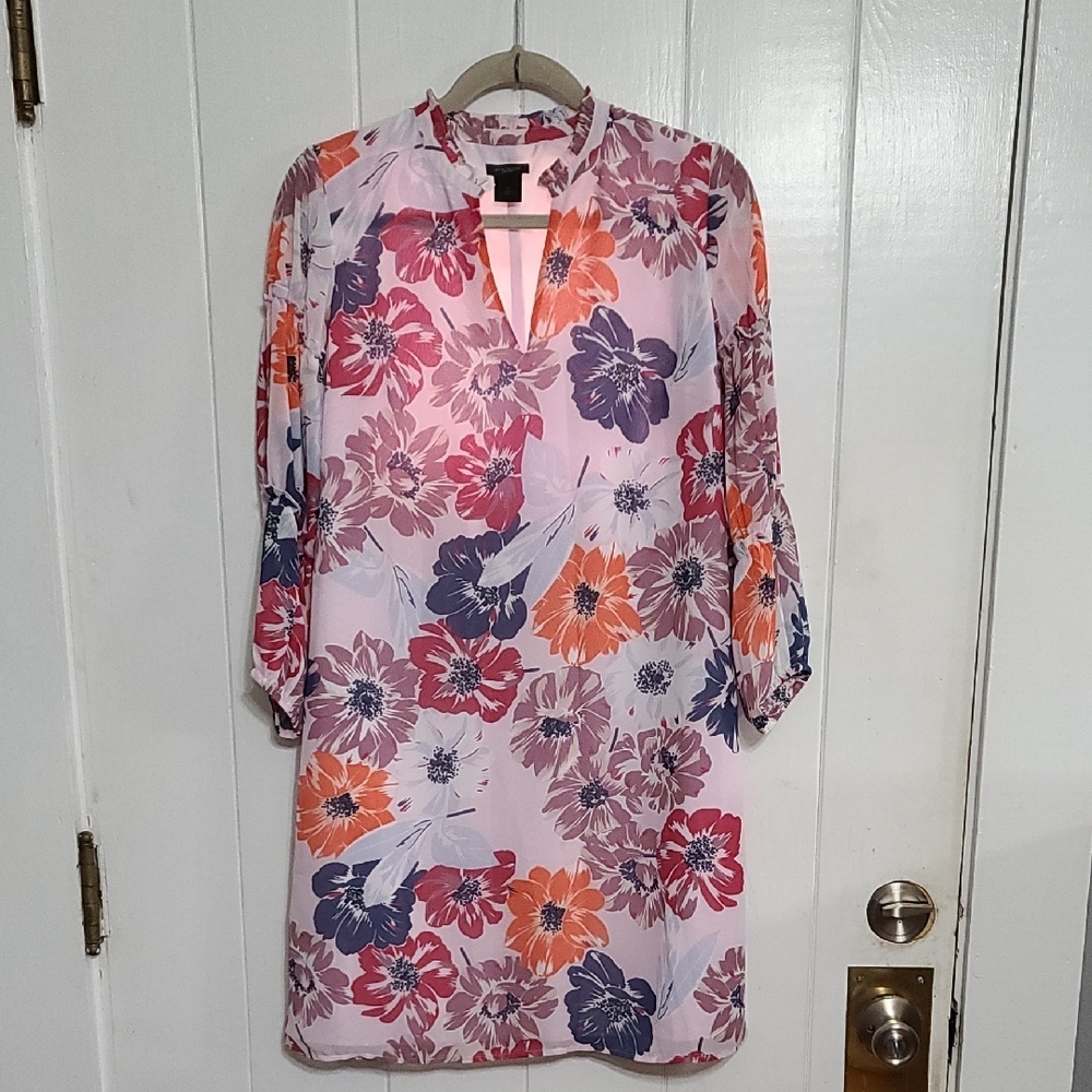 Ann Taylor Factory Womens Floral Dress V-neck Lined Blouson Sleeves Sz S EUC